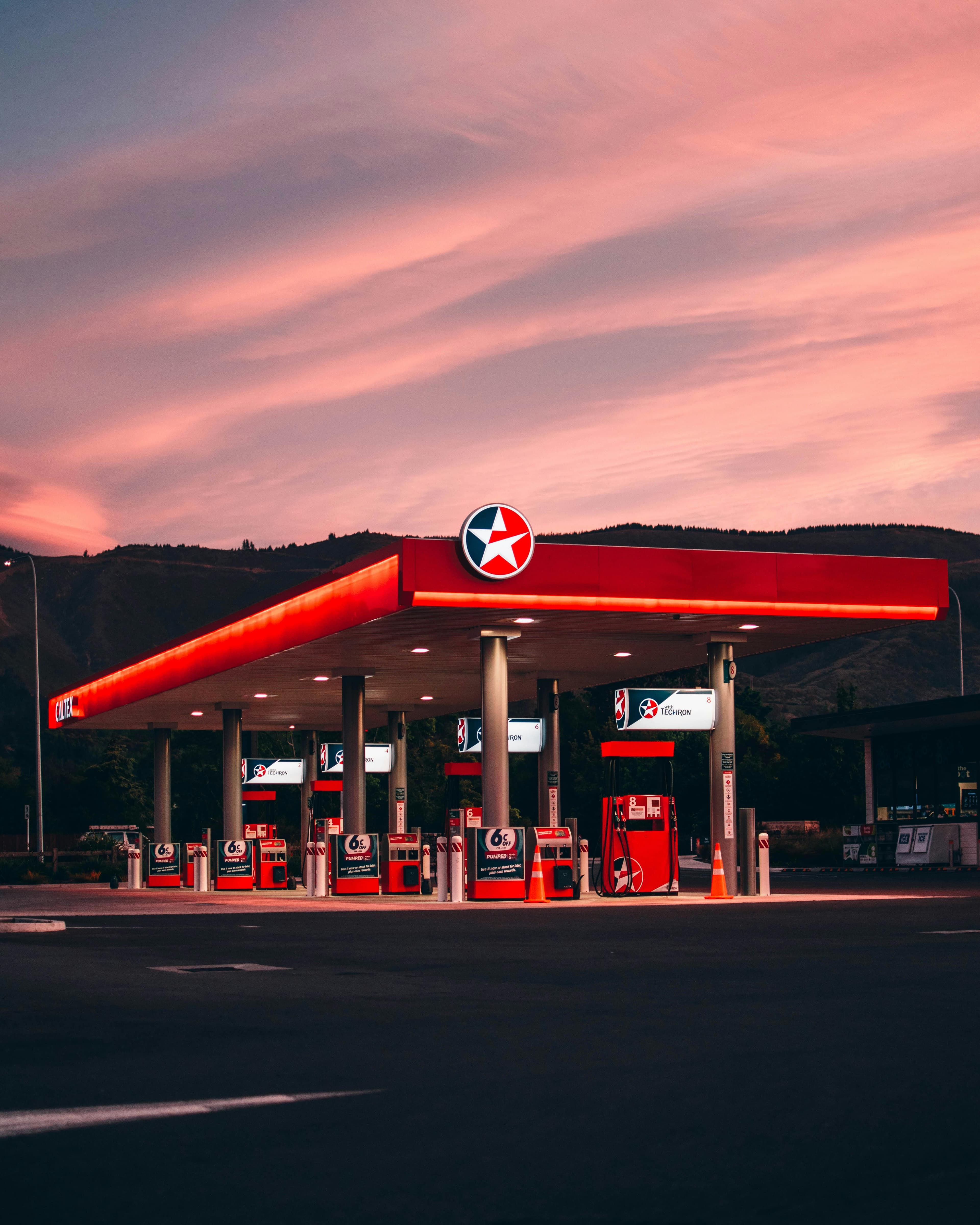 Caltex gas station at sunset